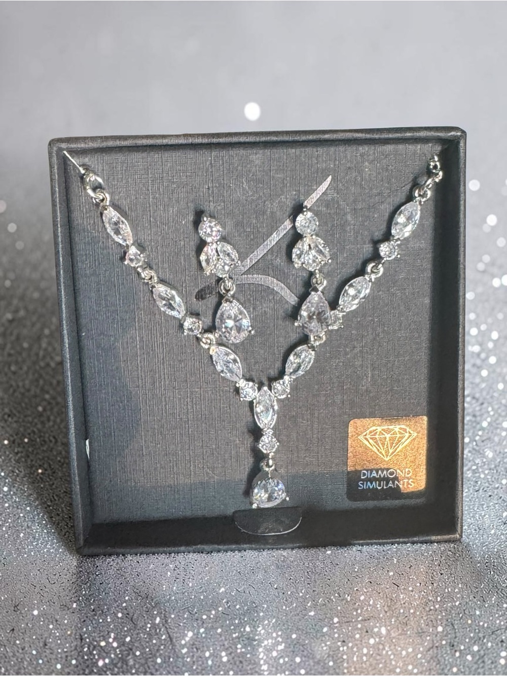 Brilliant Clear Stone Silver-Tone Necklace & Earring Set